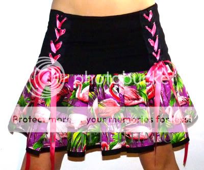 pink and green flamingos lace up mini skirt