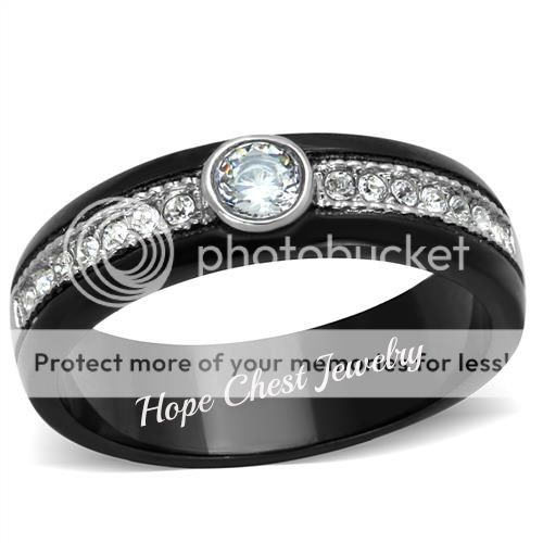 WOMEN'S BLACK STAINLESS STEEL AAA ROUND CZ PROMISE FASHION RING SIZE 5