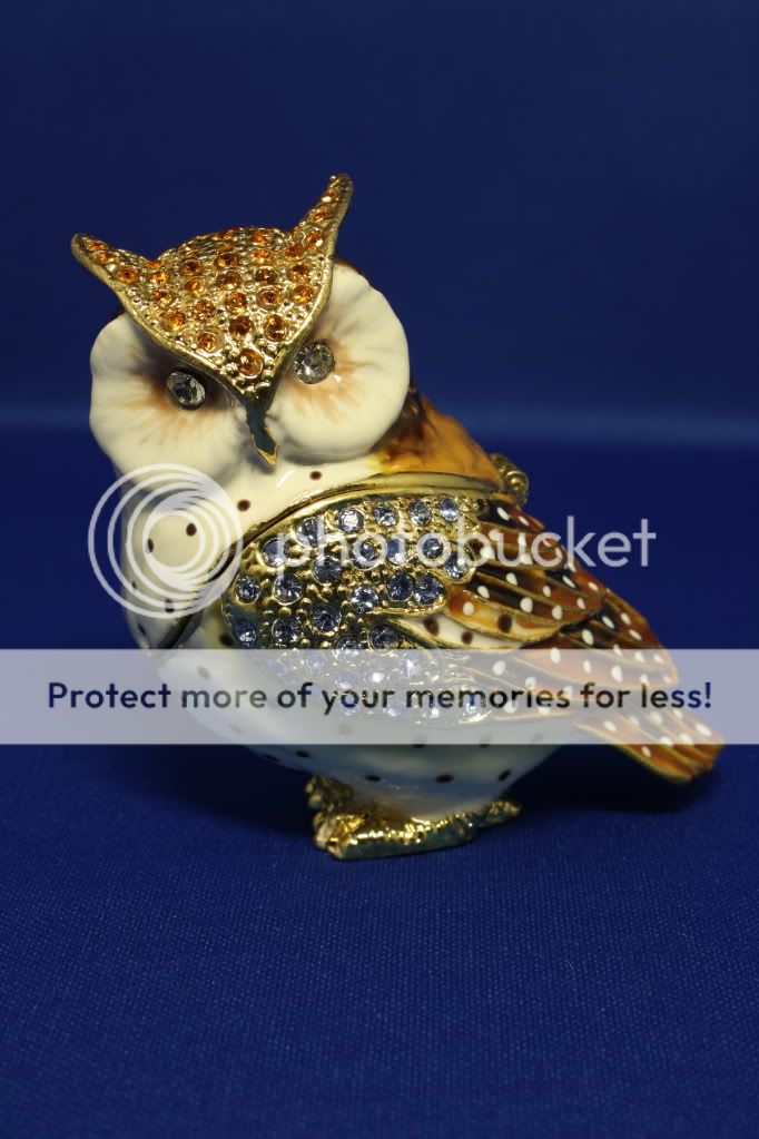 有关以下物品的详细资料: beautiful cloisonne owl trinket box.